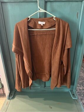 Umgee Cognac Sueded Draped Open-Front Cardigan